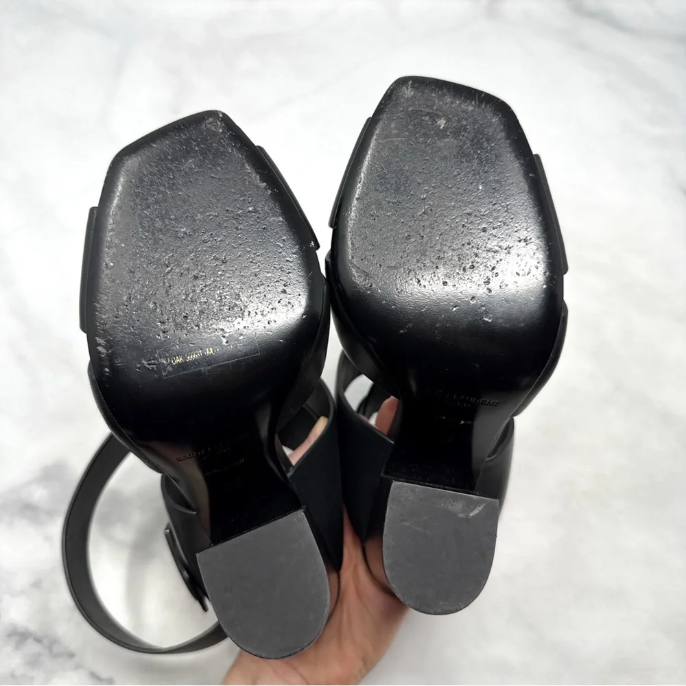 Saint Laurent Oak 100 Buckle Strappy Square Toe Sandal Block Heels Glam Black 36 - Picture 11 of 15